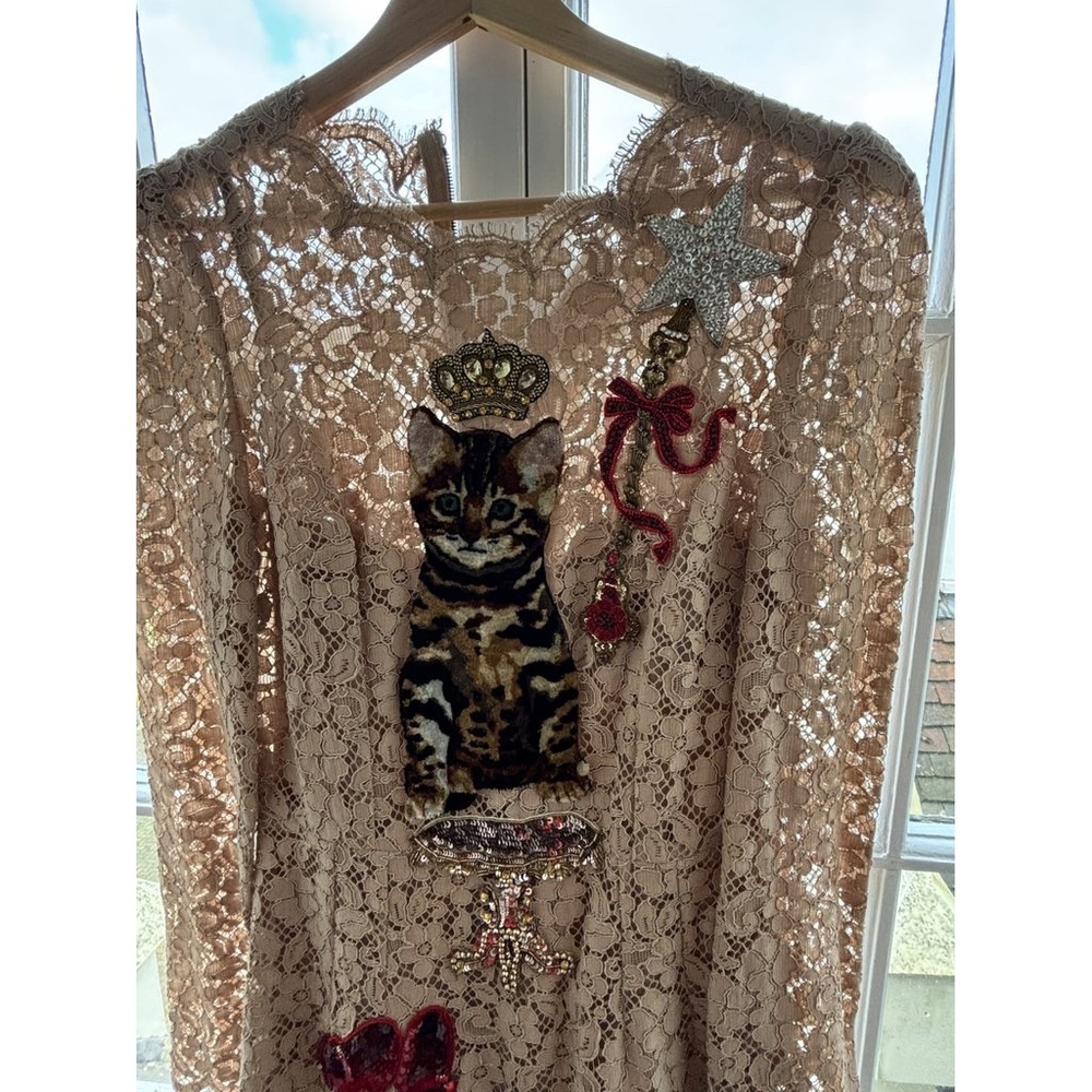 Dolce Gabbana Royal Kitten lace midi dress IT 40